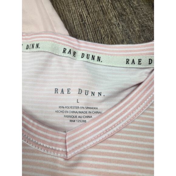 Rae Dunn #1 Mom Size Large Pajamas Pajama Set Light Pink Stripe Tshirt Pants - Picture 3 of 4